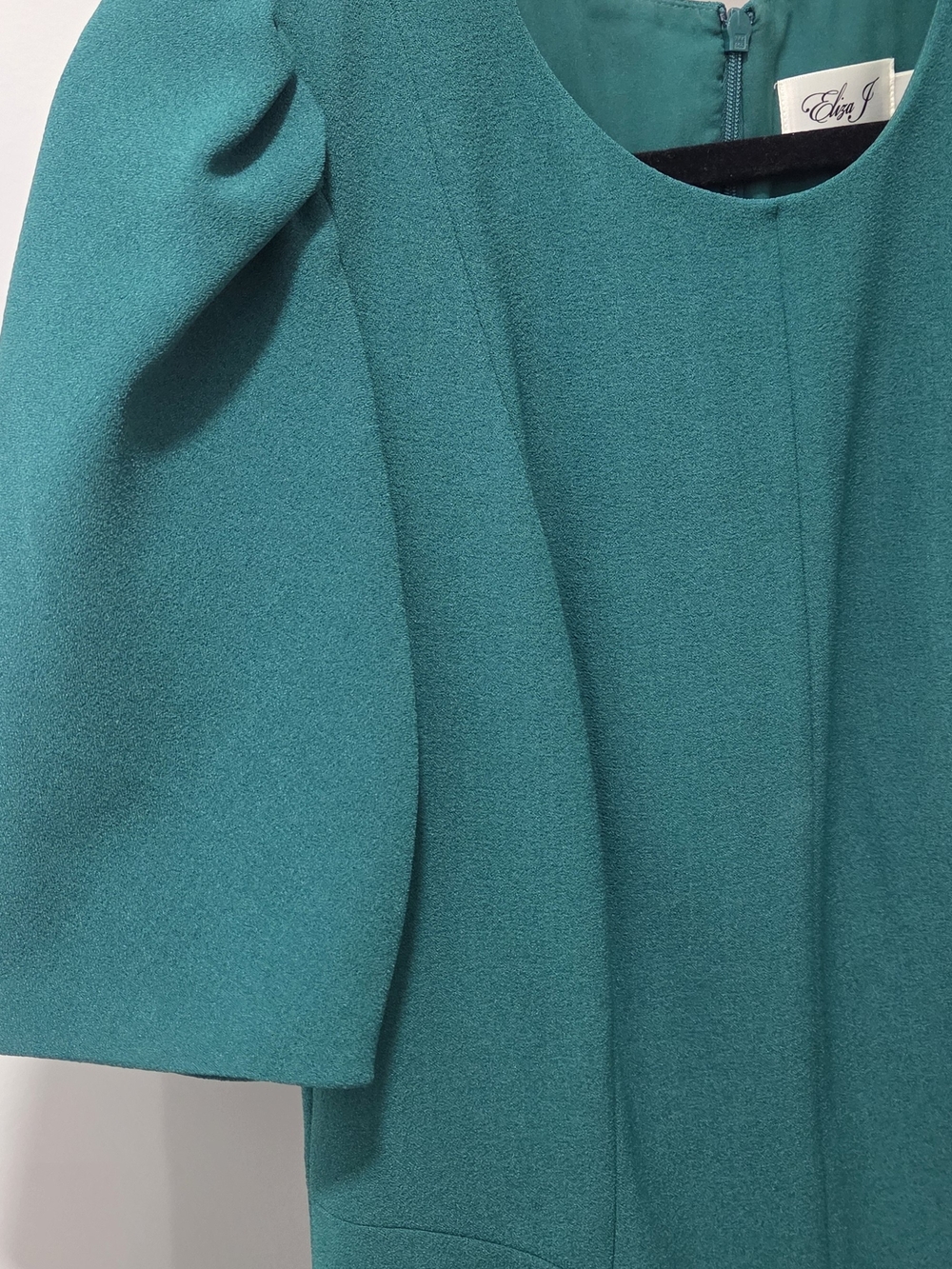 Eliza J Teal Puff-Sleeve Midi Shift Emerald Green Dress - Picture 2 of 4